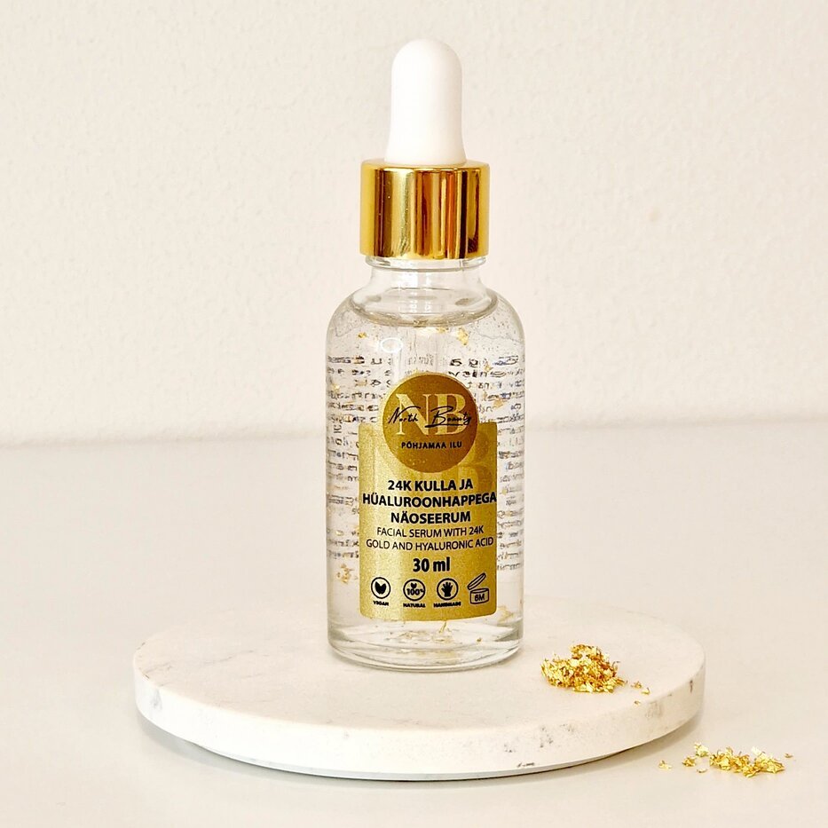24K Kulta & hyaluronihappo kasvoseerumi ohuelle ja juonteikkaalle iholle, 30 ml - Mossen Nordic
