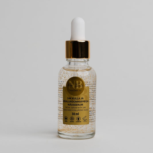 24K Kulta & hyaluronihappo kasvoseerumi ohuelle ja juonteikkaalle iholle, 30 ml - Mossen Nordic
