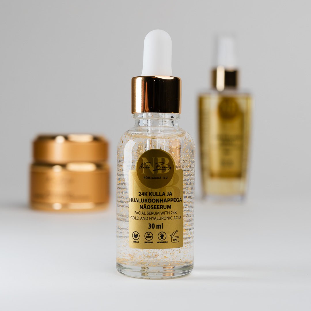 24K Kulta & hyaluronihappo kasvoseerumi ohuelle ja juonteikkaalle iholle, 30 ml - Mossen Nordic